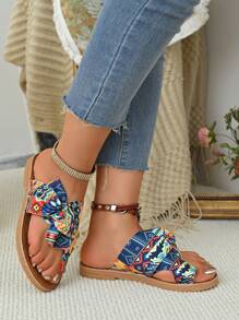 Sandalias planas para mujer con lazo arcoíris, zapatos de playa coloridos con cómodo masaje en la suela