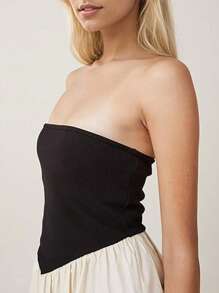 Women's Sexy Sleeveless One-Shoulder Sheath Pleated Dress, Black And White Splicing Model Cut, Fashion Slim High Waist Strapless Dress, Party Small Dress, Date Short Dresses