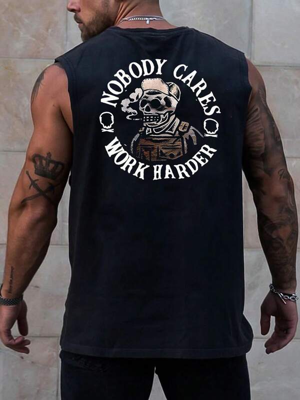 Plus Size Men's Solid Color Round Neck Casual Loose Fit Tank Top