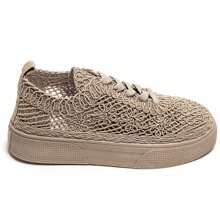 镂空鞋面和厚底低帮系带运动鞋 - 卡其色 - 查看 5