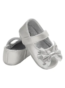 Zapatos de princesa con lazo para bebés de 0 a 1 año, planos para antes de caminar - Plateado - Ver 3