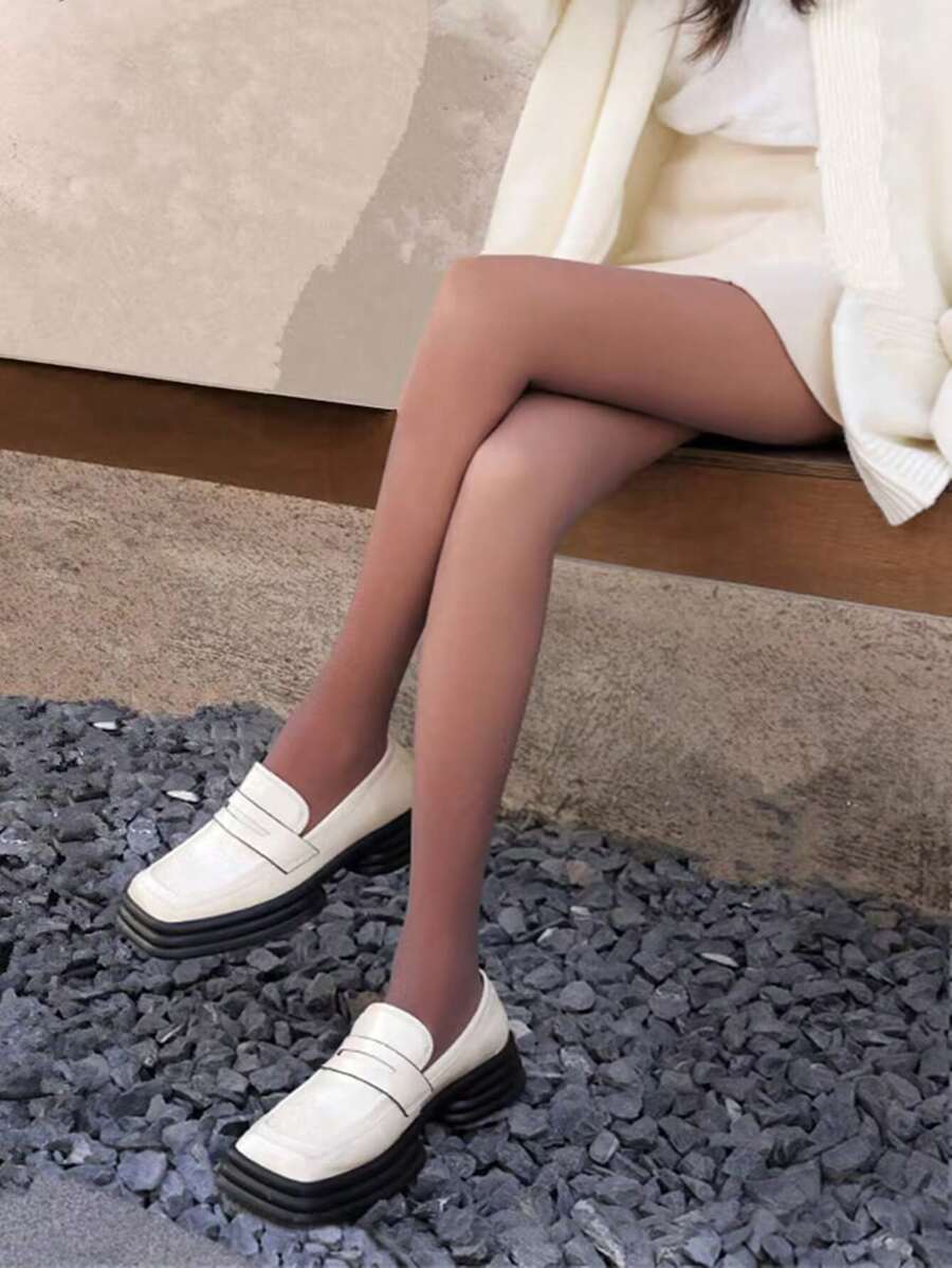 新款85克女士波点印花薄款连裤袜，亲肤保暖，秋季无绒打底裤，保暖袜 - 咖啡棕 - 查看 1