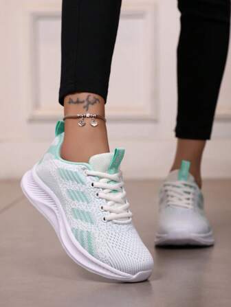 Women's Lightweight, Breathable, Shock-Absorbing, Thick-Soled, Mesh Knitted Low-Top Lace-Up Flat Casual Sneakers. Suitable For Students, Mothers, Etc. Ideal For Spring/Summer Travel, Military Training, Daily Walking. Mesh Material Women Casual Sports Shoes.