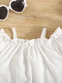 Set de 2 piezas con top de tirantes de malla con estampado de diamantes y pantalones cortos florales para bebé niña, ideal para el verano