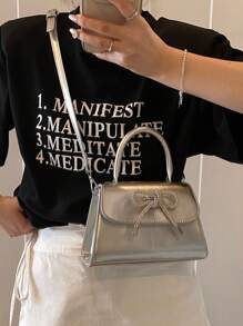 蝴蝶结装饰迷你方包，2025新款简约链条单肩斜挎女包 - 銀色 - 查看 4