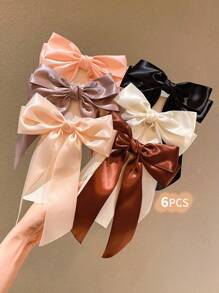 6 件装女孩彩色蝴蝶结丝带发夹，甜美发饰 - 彩色 - 查看 5