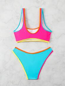 1 Bộ đồ bơi bikini màu kẹo tương phản cho nữ 2 chiếc, đồ bơi thường ngày tươi mới và thời trang - Nhiều màu - Xem 5
