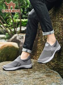 Herren Anti-Rutsch weiche Sohle Lässig Sportschuhe, atmungsaktive Mesh runde Zehenform Slip-On Walkingschuhe