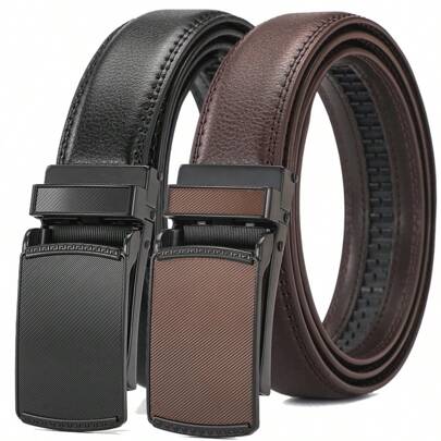 1 pieza Cinturón de hombre de alta calidad y confort con hebilla automática reversible de cuero, conveniente para negocios, casual, golf, cinturón de trinquete para la cintura, regalo de Navidad, disponible en tallas extendidas