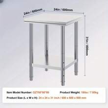 Steel Commercial Kitchen Work Food Prep Table 24"X 24"