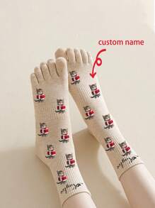 1PC Five Finger Socks Women's Mid-Tube Socks Spring And Summer Bottom Socks Breathable Sweat-Absorbing Toe Split Socks Women's Thigh Socks Personalized Text Pet Picture Photo Customization