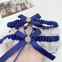 复古海军蓝新娘婚礼长筒袜搭配性感蕾丝吊袜带、水钻网状腿带和白色公主蕾丝大腿环，角色扮演和节日礼物 - color - 查看 6