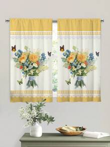 2 件向日葵印花厨房窗帘，无孔窗帘，适用于卧室办公室厨房客厅书房家居装饰 - 彩色 - 查看 4