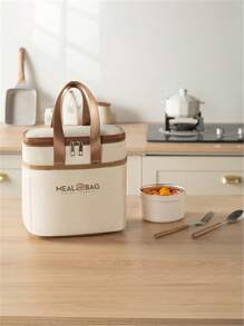 1pc Aluminum Foil Insulated Lunch Bag, Waterproof Oxford Cloth, , Handheld Bento Box/Lunch Bag, Large Capacity Picnic Cooler, Thermal Bag, Unisex - Beige - View 2