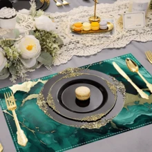 1/4/6 Pcs Abstract Green Wavy Faux Marble Pattern Printed Polyester Linen Placemats, Placemat, Tableware Mat, Kitchen Decor Dining Table Mat, Western-Style Placemats, Dining Table Decoration - LJQYMCD-1085 - View 4