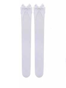 1pc Bow Decor Simple Smooth & Soft Over-The-Knee Socks