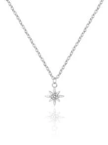 1pc Fashionable & Versatile S925 Pure Silver Octagram Necklace, Minimalist Design Essential For Daily Outfit, Jewelry Gift For Valentine's Day, Easter, Christmas - Silver - View 5