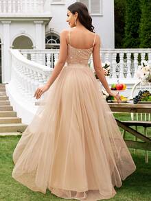 MIUSOL Đầm maxi cổ chữ V sâu, đính sequin, ren phối màu tương phản, lưới, xếp ly, xẻ tà cao, đầm dự tiệc thanh lịch dành cho nữ, đầm dạ hội trang trọng, đầm dạ tiệc, thích hợp cho khách dự đám cưới, lễ tốt nghiệp, tiệc gala và các dịp khác mùa xuân. - Rượu sâm banh - Xem 3