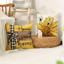 Home Sweet Home Bee Sunflower Throw Pillow Covers, Bedroom Decoration 18 X 18 Inch Love Lives Here Summer Stripes Cushion Case For Sofa Couch Set Of 4