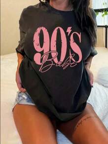 Plus Size Women Beach Vacation Print Black Graphic T-Shirt - Black - View 1