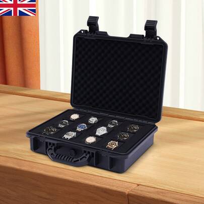 12-Slot Watch Storage Box With Waterproof, Lockable Design, Soft Sponge Lining, And Ergonomic Handle For, Organized Watch Display Back To School Dormitory Storage