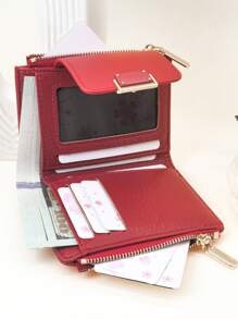 Nuevo monedero compacto con botón a presión para mujer, sofisticado, de piel sintética PU suave, billetera plegable, monedero, estuche para tarjetas, de color rojo, minimalista y práctico, monedero miniatura, pequeño monedero para mujer