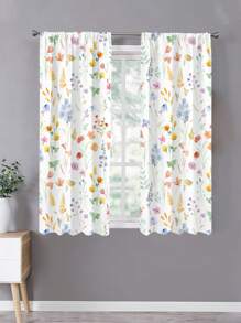2 Pieces Floral Patterned Semi-Sheer Curtains, All Season Home Decor Window Drape For Bedroom/Living Room - Multicolor - View 5