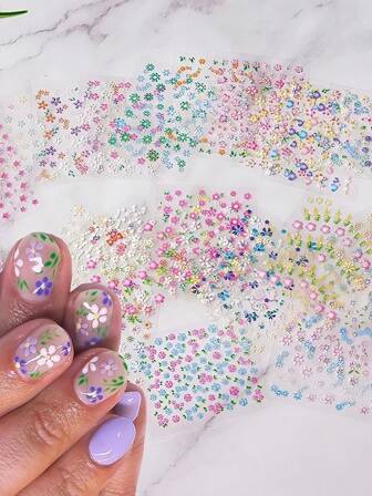 10/30st Kleurrijke Bloemen, Strikknoop, Hartvorm, Vlinderblaadjes 3D Nail Art Stickers, Glanzende Decals Voor DIY Nageldecoratie, Geschikt Voor Vrouwen En Meisjes