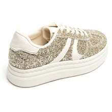Baskets à Plateforme épaisses Avec Paillettes Et Lacts Classiques - Gold - View 9