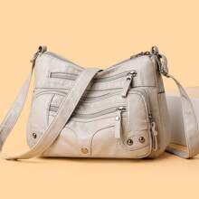 1pc Women Quilted Multi-Layer Outdoor Crossbody Bag With Rivets, Personalized Motocycle Style, Sports Vintage Shoulder Bag With Zipper Pockets For Phone & Coin