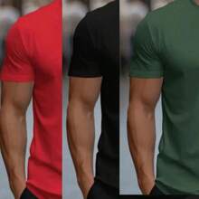 Kit 3 100% Cotton Premium Plain Basic T-Shirts - Đỏ - Xem 1