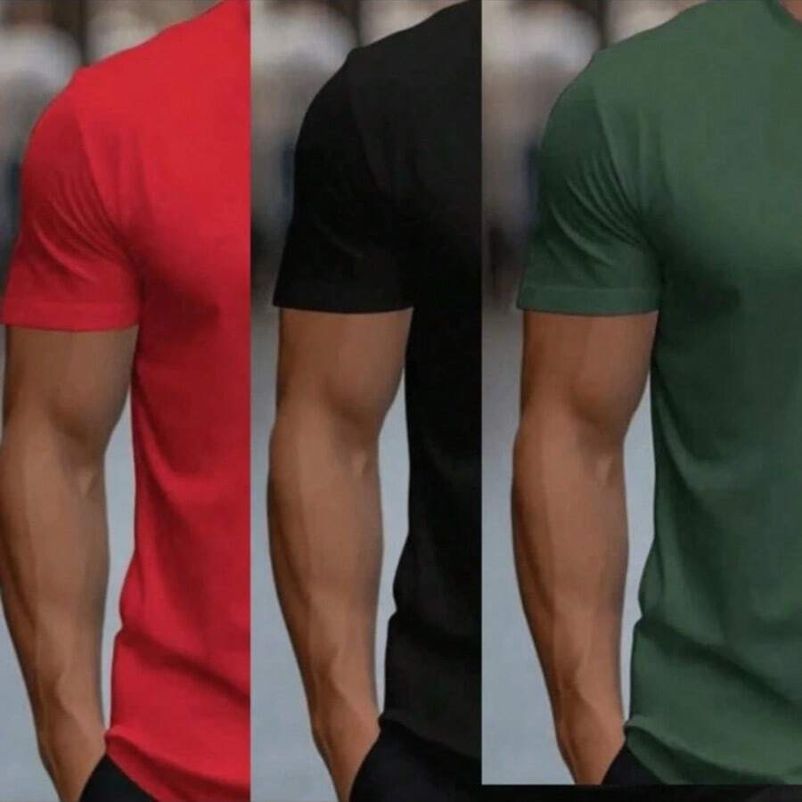 Kit 3 100% Cotton Premium Plain Basic T-Shirts - Đỏ - Xem 1