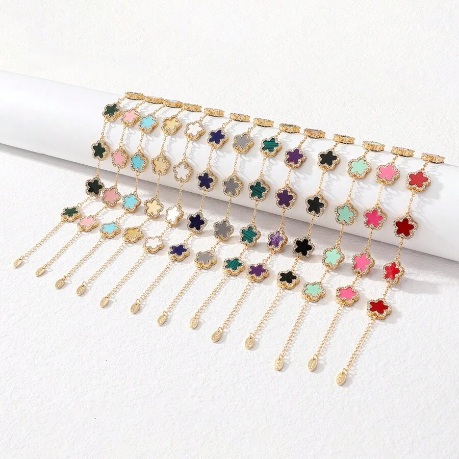 1pc Women's Fashion Rhinestone Star Petal Design Material Bracelet, Various Styles