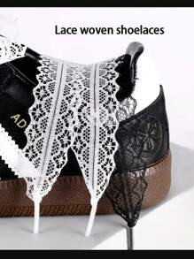 1 Pair/2pcs Lace Shoelaces, DIY Ballet Style Cute Girl Accessories, White Silk Lace Trim Shoelaces
