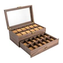 YUNRUX 24-Compartment Watch Box 2 Levels Watch Case Watch Box Watch Chest - Brown - View 5