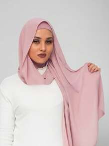 1pc Women's Classic Casual Pullover Instant Chiffon Scarf, Solid Color Comfortable Breathable Modal Fabric Neck Warmer, Headscarf, Turban All-In-One Versatile For Daily Wear For Dress - Leather Pink - View 4