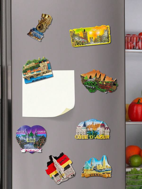 1 pieza Imán magnético 3D para nevera, recuerdo de viaje para diferentes países y ciudades, pegatina magnética decorativa 3D