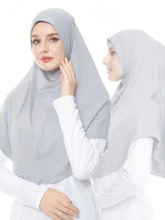 1 件优雅女士速效头巾 - 透气涤纶，纯色，穆斯林头巾，非常适合开斋节和日常佩戴