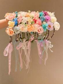 1pc Colorful Cute Flower Wreath Hair Band, Hair Accessory That Won't Damage Hair - Multicolor - View 6