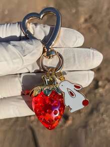 Delicate & Cute Strawberry Rabbit Heart Keychain, Suitable For Women And Girls, Fashionable Bag Pendant, Novel And Unique, Can Be Hung On Keys And Wallets, Ideal For Summer Gifts And Easter Bows - Multicolor - View 10