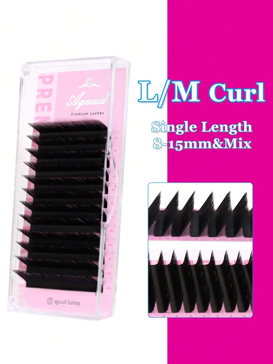 Aguud 12排 M卷 8-15mm & 混合0.07mm 柔软浓密哑光丝绒假睫毛托盘，猫眼效果，散落根部，韩式PBT单根假睫毛嫁接