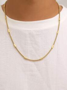 MONALLY 18K 镀金嘻哈时髦长链项链 1 件男孩项链不锈钢首饰最佳朋友礼物日常装饰西式风格（链节数量随机）