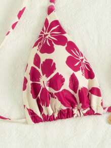 2025 New European And American Style Women Beach Vacation Fashion Swimsuits, Sexy Floral Print Halter Bikini Two Pieces Sets, Beach Party Casual Outfits