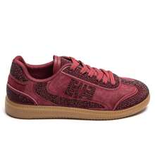 Women's Flat Sneakers | Shiny Embellishments And Laces - Burgundy - View 2