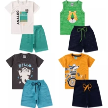 4-Piece Kit 2 Sets Of Children's Clothing For Boys 2 T-Shirts/Blouses + 2 Shorts/Bermuda Shorts - Nhiều màu - Xem 7