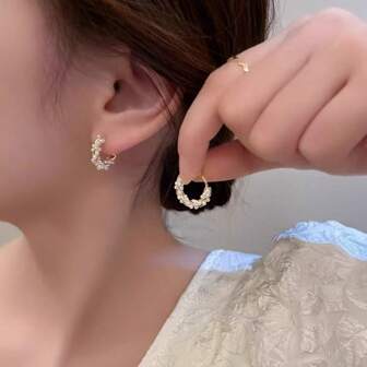 Minimalist Small Pearl Round Hoop Earrings, Elegant Fashionable Versatile Women Earrings Accessories