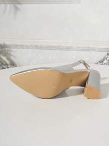 2025 European And American Fashionable Sexy Super High Heel Chunky Heel Women Pointed Toe Solid Color Versatile Pumps - Silver - View 7