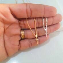 Corrente Cordão Menino Infantil Cruz Mini Palito Banhado A Ouro 18k e Prata 925