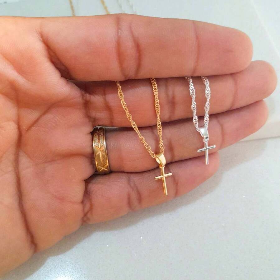 Corrente Cordão Menino Infantil Cruz Mini Palito Banhado A Ouro 18k e Prata 925