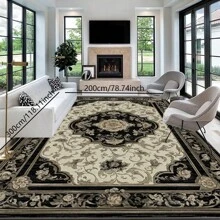 600g/㎡ 水晶天鹅绒古典东方奖章图案地毯，5mm 厚，红色和蓝色色调，适合户外露营、露台、门廊、花园、厨房、室内家居使用、房车 - 彩色 - 查看 8